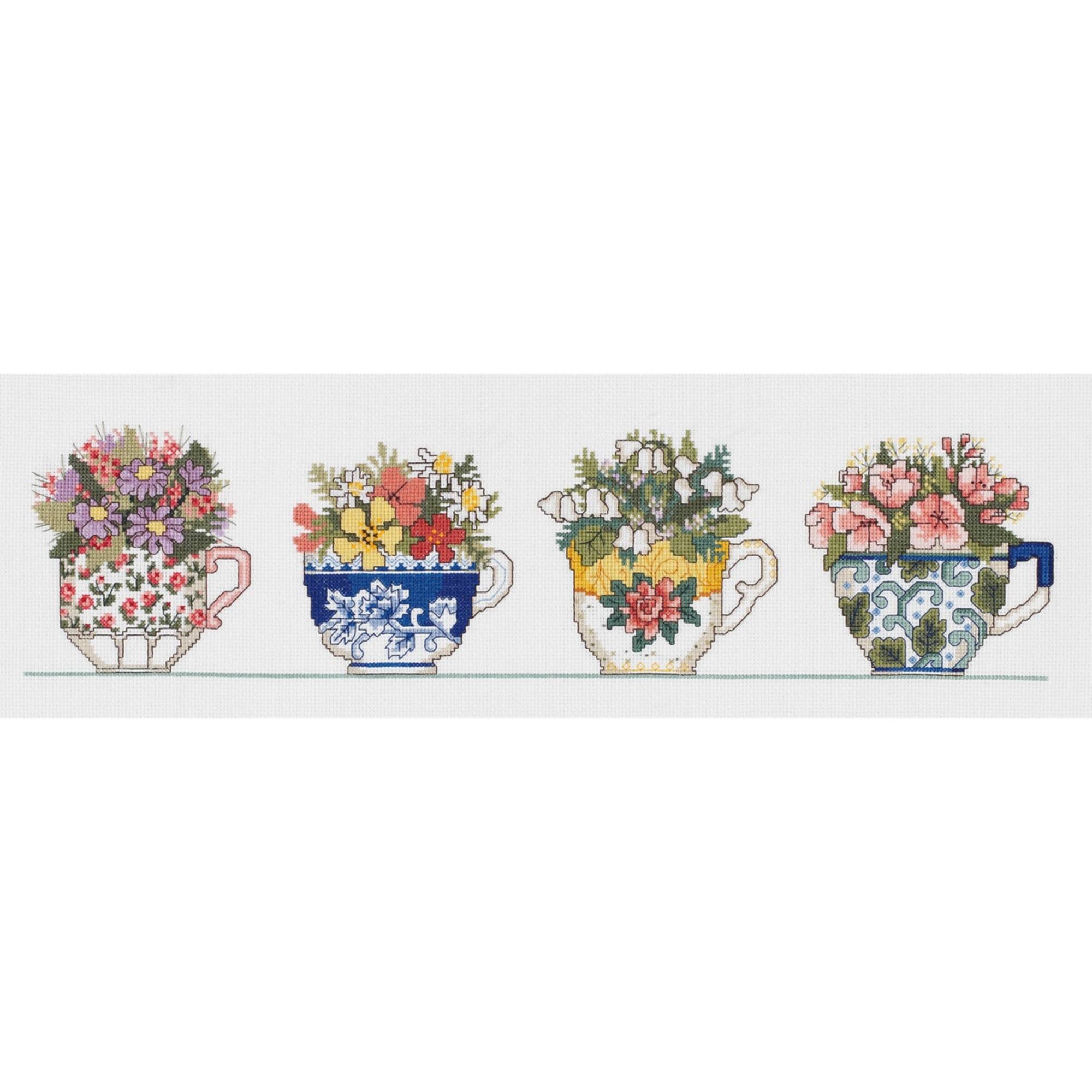 Janlynn Row Of Teacups Counted Cross Stitch Kit